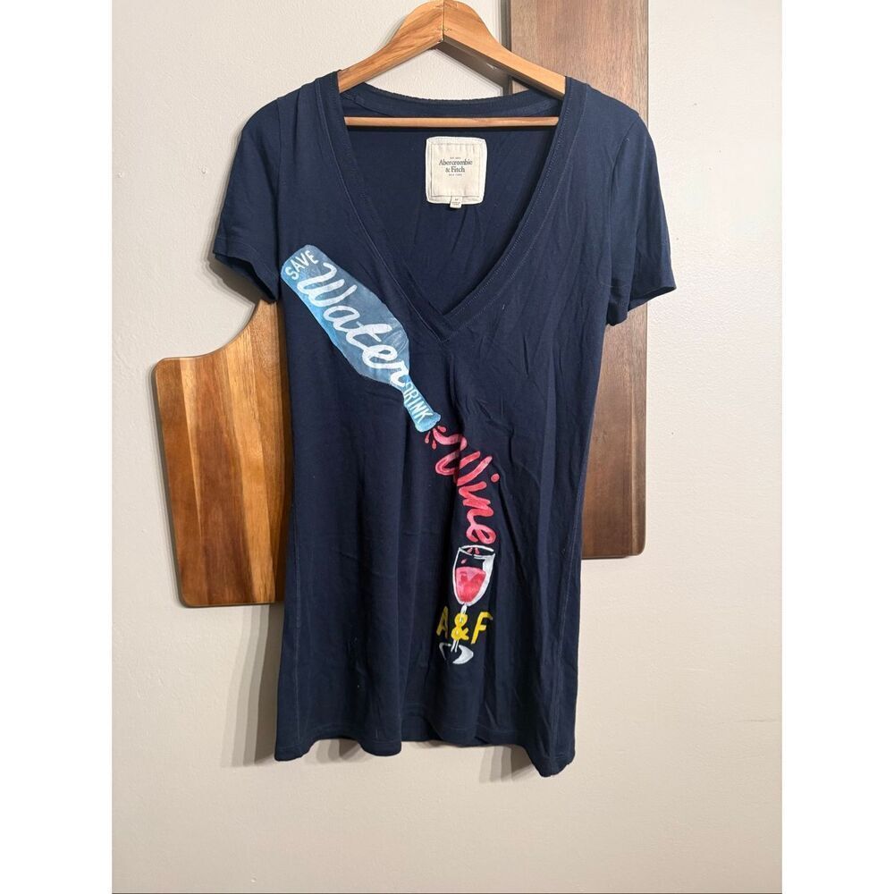 Abercrombie & Fitch Navy Short Sleeve Save Water Drink Wine Graphic Tee Medium